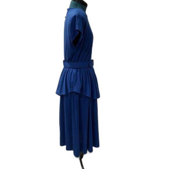 Vintage 1980s Positive Attitude Blue Belted Womens Dress Retro - Picture 2 of 7